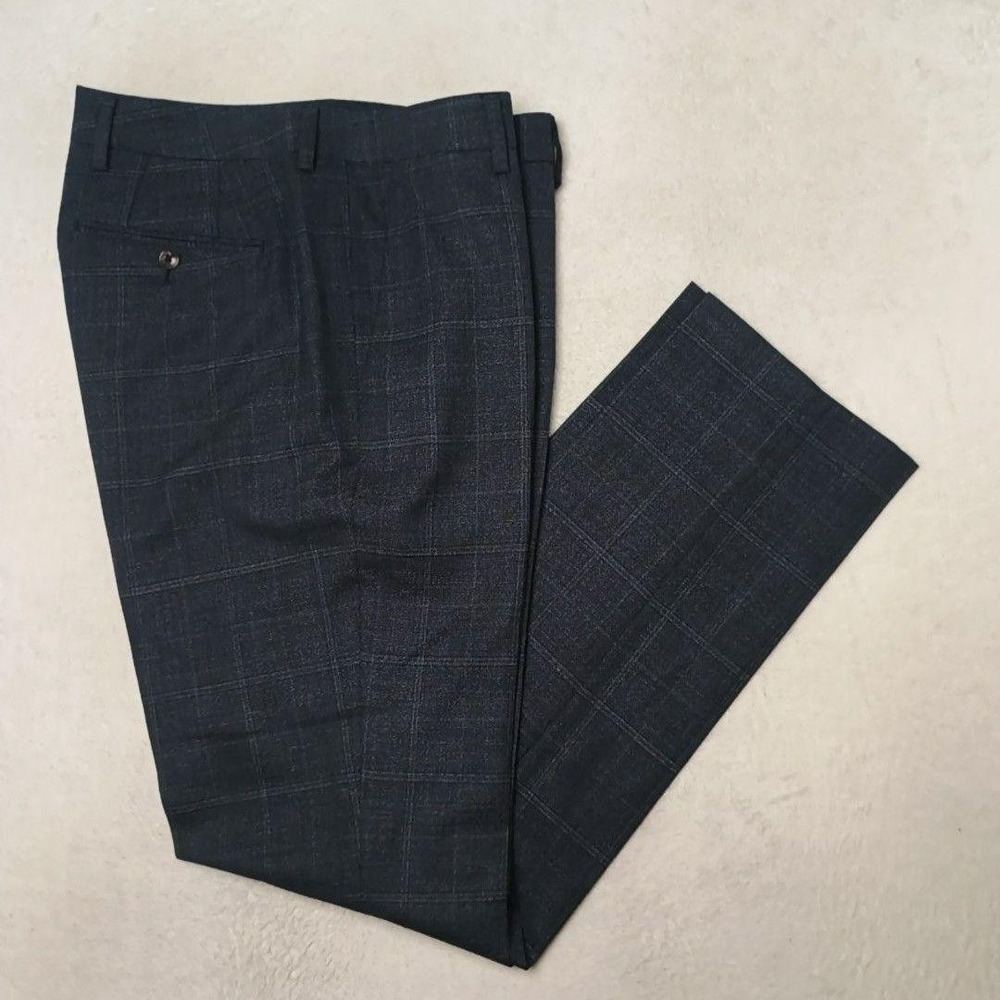 Bonobos Pants Men 32x32 Blue Gray Plaid Marzotto Slim Dress Wool Slacks Suit